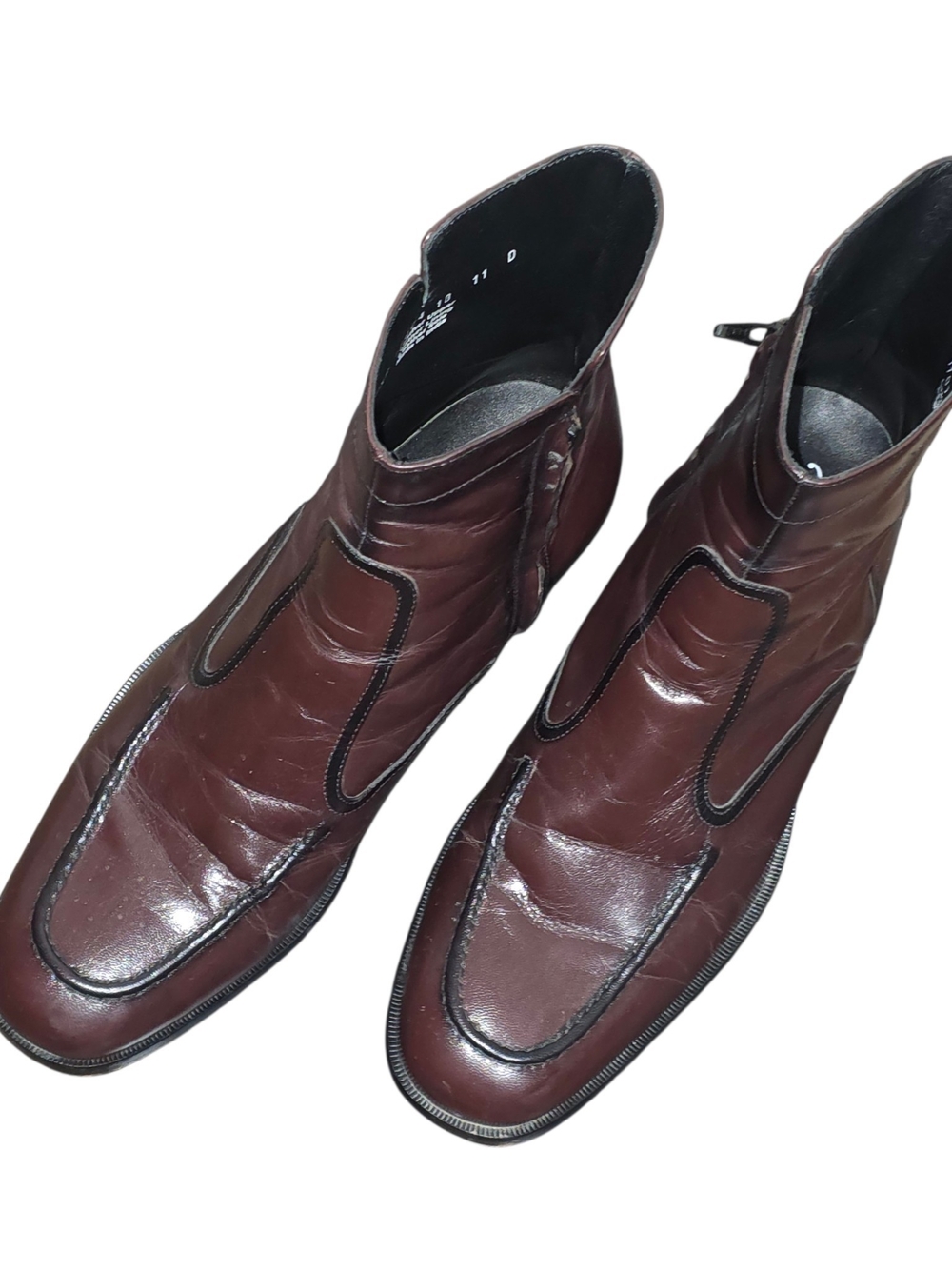 Florsheim Essex Moc Toe Zipper Dress Ankle Boots Black Cherry Leather Mens 11 D